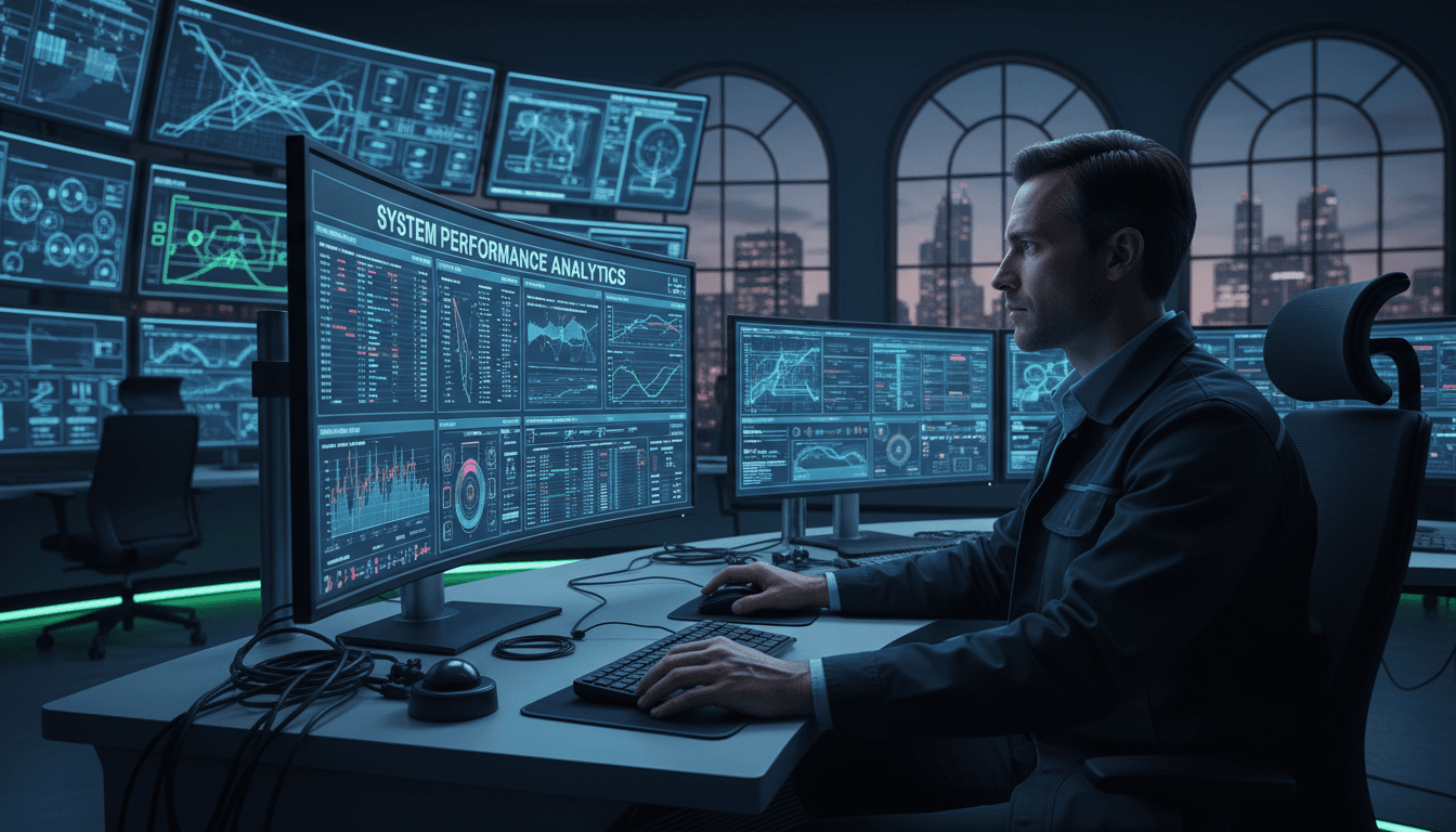 Engineer analyzing data graphs on a computer screen