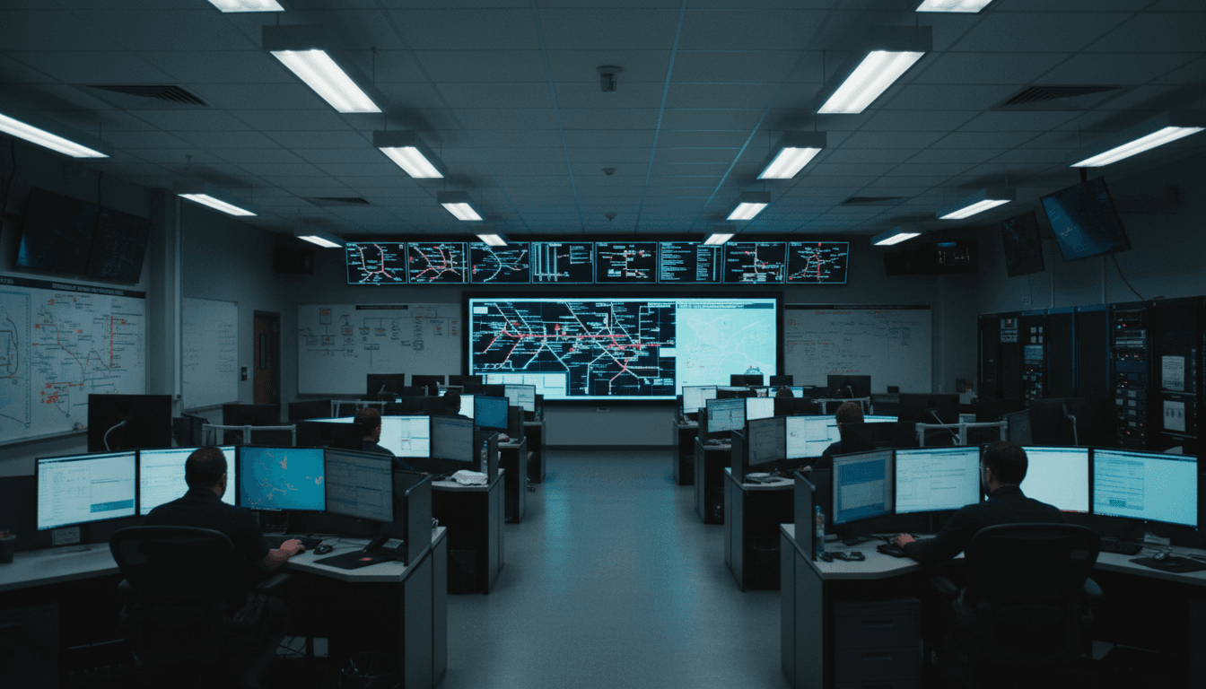 Mission control team planning satellite operations
